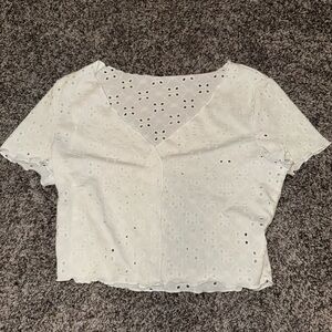 SHEIN White Eyelet Crop Top